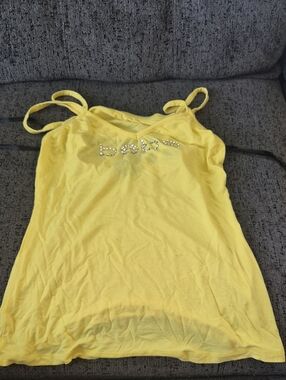 bebe Yellow Rhinestone Logo Cami Tank